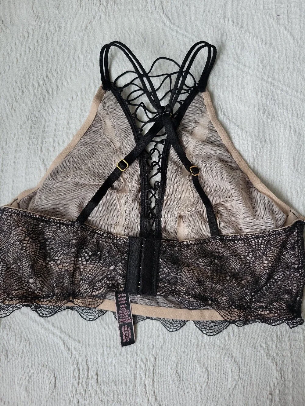Victoria's Secret Black Lace Overlay Bralette with Nude Lining